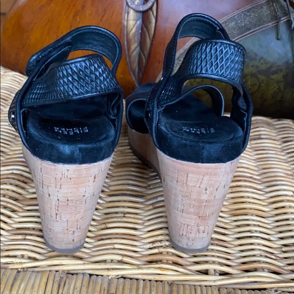 Eileen Fisher Mesh Leather Platform Wedge Sandals - Picture 5 of 8